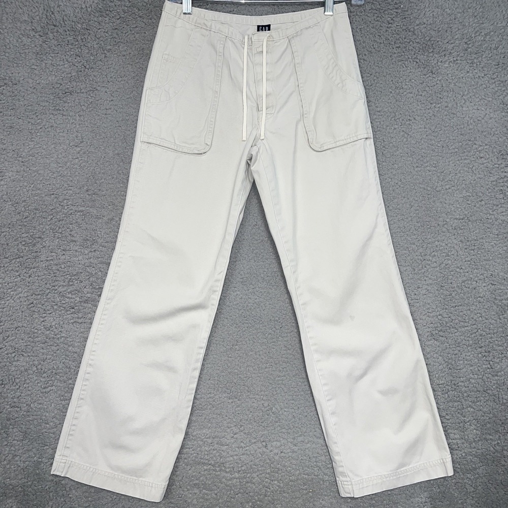 VTG Gap Barrel Pants Youth 12 x 26.5 Beige Cargo Wide Leg Mid Rise‎ Utility 90s